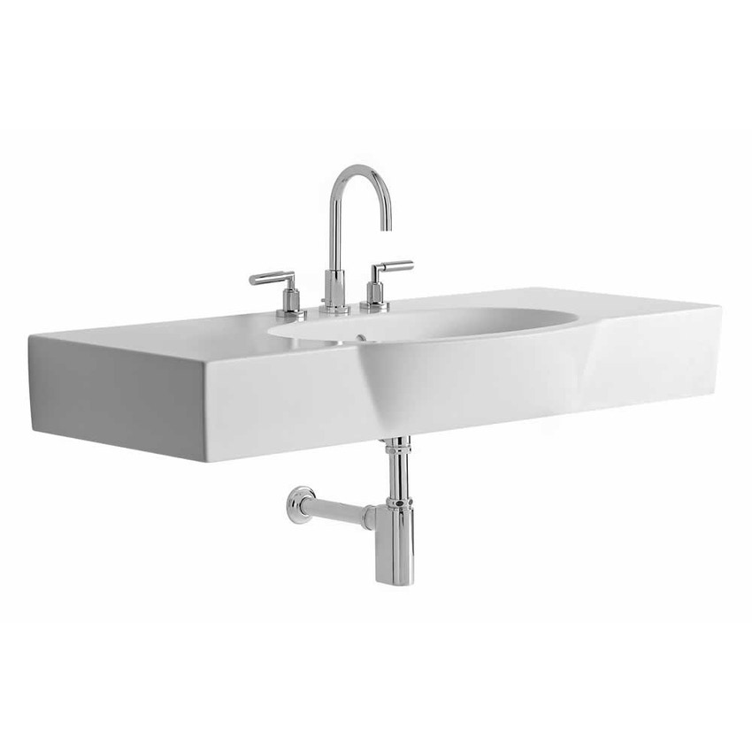 Immagine di Pozzi Ginori Q3 lavabo 120, predisposto per appoggio su piano e per fissaggio a muro con bulloni, bianco. 43001000