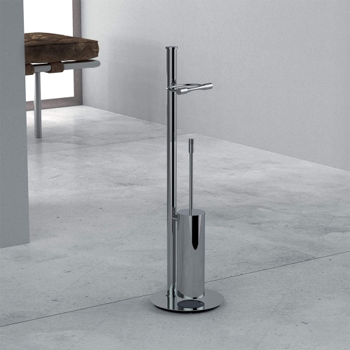 Immagine di Colombo Design ISOLE piantana con porta rotolo e porta scopino in ottone, finitura cromo  B94070CR