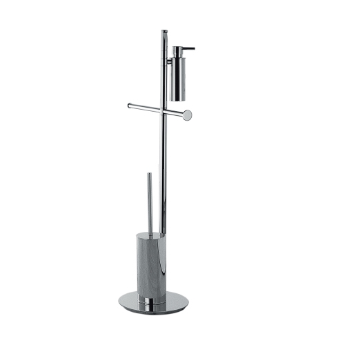 Immagine di Colombo Design PLANETS piantana con spandisapone, porta salvietta, porta rotolo e porta scopino in ottone, finitura cromo B98190CR