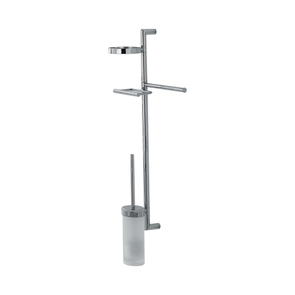 Immagine di Colombo Design PLANETS colonna con porta sapone, porta salvietta, porta rotolo, porta scopino in vetro acidato, finitura cromo B98220CR-VAN