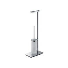 Immagine di Colombo Design SQUARE piantana con porta rotolo e porta scopino sospeso in vetro acidato, finitura cromo B99040CR