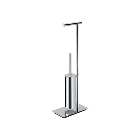 Immagine di Colombo Design SQUARE piantana con porta rotolo e porta scopino sospeso in ottone, colore nero finitura opaco B99070NM