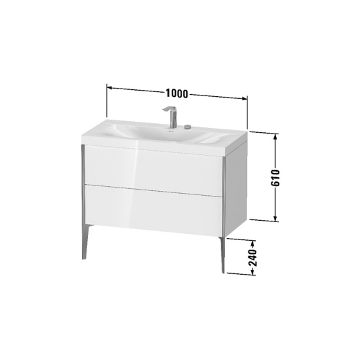 Immagine di Duravit XVIU lavabo consolle c-bonded, con base sottolavabo a pavimento 100 cm, profilo colore champagne, lavabo consolle Viu incluso, senza troppopieno, con bordo per rubinetteria, colore grigio grafite finitura opaco XV4711EB149P