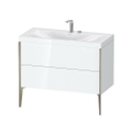 Immagine di Duravit XVIU lavabo consolle c-bonded, con base sottolavabo a pavimento 100 cm, profilo colore champagne, lavabo consolle Viu incluso, senza troppopieno, con bordo per rubinetteria, colore bianco finitura lucido XV4711EB185C