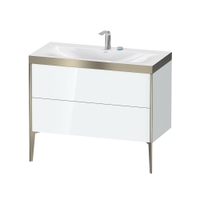 Immagine di Duravit XVIU lavabo consolle c-bonded, con base sottolavabo a pavimento 100 cm, profilo colore champagne, lavabo consolle Viu incluso, senza troppopieno, con bordo per rubinetteria, colore bianco finitura lucido XV4711EB185P