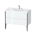 Immagine di Duravit XVIU lavabo consolle c-bonded, con base sottolavabo a pavimento 100 cm, profilo colore nero, lavabo consolle Viu incluso, senza troppopieno, con bordo per rubinetteria, colore bianco finitura lucido XV4711EB285C