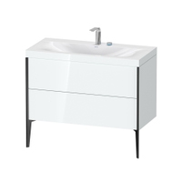 Immagine di Duravit XVIU lavabo consolle c-bonded, con base sottolavabo a pavimento 100 cm, profilo colore nero, lavabo consolle Viu incluso, senza troppopieno, con bordo per rubinetteria, colore bianco finitura lucido XV4711EB285C