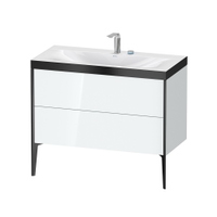 Immagine di Duravit XVIU lavabo consolle c-bonded, con base sottolavabo a pavimento 100 cm, profilo colore nero, lavabo consolle Viu incluso, senza troppopieno, con bordo per rubinetteria, colore bianco finitura lucido XV4711EB285P