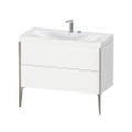 Immagine di Duravit XVIU lavabo consolle c-bonded, con base sottolavabo a pavimento 100 cm, profilo colore champagne, lavabo consolle Viu incluso, senza troppopieno, con bordo per rubinetteria, colore bianco finitura opaco XV4711EB118C