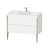 Immagine di Duravit XVIU lavabo consolle c-bonded, con base sottolavabo a pavimento 100 cm, profilo colore champagne, lavabo consolle Viu incluso, senza troppopieno, con bordo per rubinetteria, colore bianco finitura opaco XV4711EB118C