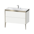 Immagine di Duravit XVIU lavabo consolle c-bonded, con base sottolavabo a pavimento 100 cm, profilo colore champagne, lavabo consolle Viu incluso, senza troppopieno, con bordo per rubinetteria, colore bianco finitura opaco XV4711EB118P