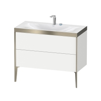 Immagine di Duravit XVIU lavabo consolle c-bonded, con base sottolavabo a pavimento 100 cm, profilo colore champagne, lavabo consolle Viu incluso, senza troppopieno, con bordo per rubinetteria, colore bianco finitura opaco XV4711EB118P