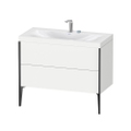Immagine di Duravit XVIU lavabo consolle c-bonded, con base sottolavabo a pavimento 100 cm, profilo colore nero, lavabo consolle Viu incluso, senza troppopieno, con bordo per rubinetteria, colore bianco finitura opaco XV4711EB218C
