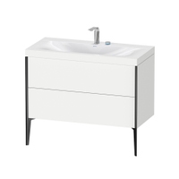 Immagine di Duravit XVIU lavabo consolle c-bonded, con base sottolavabo a pavimento 100 cm, profilo colore nero, lavabo consolle Viu incluso, senza troppopieno, con bordo per rubinetteria, colore bianco finitura opaco XV4711EB218C