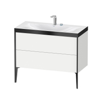 Immagine di Duravit XVIU lavabo consolle c-bonded, con base sottolavabo a pavimento 100 cm, profilo colore nero, lavabo consolle Viu incluso, senza troppopieno, con bordo per rubinetteria, colore bianco finitura opaco XV4711EB218P