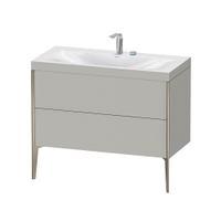 Immagine di Duravit XVIU lavabo consolle c-bonded, con base sottolavabo a pavimento 100 cm, profilo colore champagne, lavabo consolle Viu incluso, senza troppopieno, con bordo per rubinetteria, colore grigio cemento finitura opaco XV4711EB107C