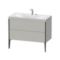 Immagine di Duravit XVIU lavabo consolle c-bonded, con base sottolavabo a pavimento 100 cm, profilo colore nero, lavabo consolle Viu incluso, senza troppopieno, con bordo per rubinetteria, colore grigio cemento finitura opaco XV4711EB207C