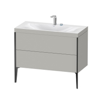 Immagine di Duravit XVIU lavabo consolle c-bonded, con base sottolavabo a pavimento 100 cm, profilo colore nero, lavabo consolle Viu incluso, senza troppopieno, con bordo per rubinetteria, colore grigio cemento finitura opaco XV4711EB207C