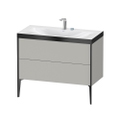 Immagine di Duravit XVIU lavabo consolle c-bonded, con base sottolavabo a pavimento 100 cm, profilo colore nero, lavabo consolle Viu incluso, senza troppopieno, con bordo per rubinetteria, colore grigio cemento finitura opaco XV4711EB207P