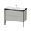 Immagine di Duravit XVIU lavabo consolle c-bonded, con base sottolavabo a pavimento 100 cm, profilo colore nero, lavabo consolle Viu incluso, senza troppopieno, con bordo per rubinetteria, colore grigio cemento finitura opaco XV4711EB207P