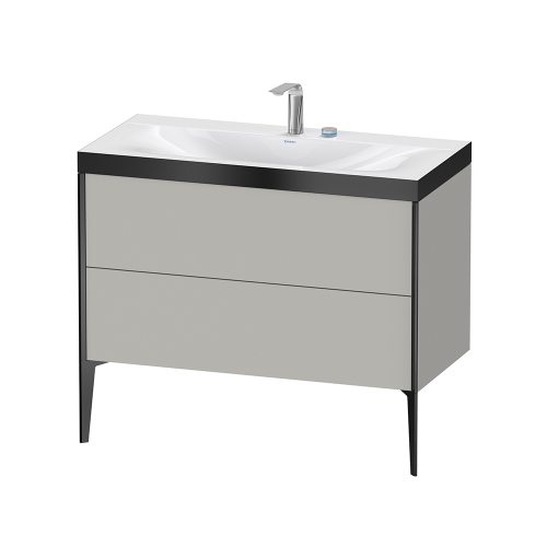 Immagine di Duravit XVIU lavabo consolle c-bonded, con base sottolavabo a pavimento 100 cm, profilo colore nero, lavabo consolle Viu incluso, senza troppopieno, con bordo per rubinetteria, colore grigio cemento finitura opaco XV4711EB207P
