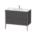 Immagine di Duravit XVIU lavabo consolle c-bonded, con base sottolavabo a pavimento 100 cm, profilo colore champagne, lavabo consolle Viu incluso, senza troppopieno, con bordo per rubinetteria, colore grigio grafite finitura opaco XV4711EB149C