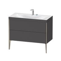 Immagine di Duravit XVIU lavabo consolle c-bonded, con base sottolavabo a pavimento 100 cm, profilo colore champagne, lavabo consolle Viu incluso, senza troppopieno, con bordo per rubinetteria, colore grigio grafite finitura opaco XV4711EB149C