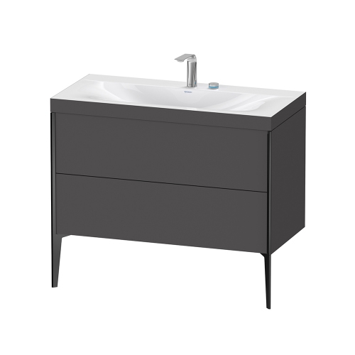 Immagine di Duravit XVIU lavabo consolle c-bonded, con base sottolavabo a pavimento 100 cm, profilo colore nero, lavabo consolle Viu incluso, senza troppopieno, con bordo per rubinetteria, colore grigio grafite finitura opaco XV4711EB249C