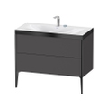 Immagine di Duravit XVIU lavabo consolle c-bonded, con base sottolavabo a pavimento 100 cm, profilo colore nero, lavabo consolle Viu incluso, senza troppopieno, con bordo per rubinetteria, colore grigio grafite finitura opaco XV4711EB249P