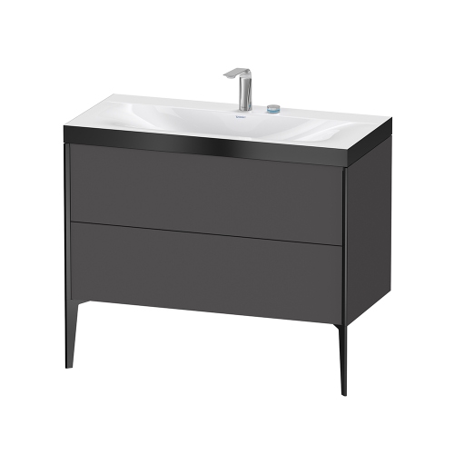 Immagine di Duravit XVIU lavabo consolle c-bonded, con base sottolavabo a pavimento 100 cm, profilo colore nero, lavabo consolle Viu incluso, senza troppopieno, con bordo per rubinetteria, colore grigio grafite finitura opaco XV4711EB249P