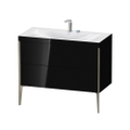 Immagine di Duravit XVIU lavabo consolle c-bonded, con base sottolavabo a pavimento 100 cm, profilo colore champagne, lavabo consolle Viu incluso, senza troppopieno, con bordo per rubinetteria, colore nero finitura lucido XV4711EB140C