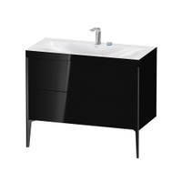 Immagine di Duravit XVIU lavabo consolle c-bonded, con base sottolavabo a pavimento 100 cm, profilo colore nero, lavabo consolle Viu incluso, senza troppopieno, con bordo per rubinetteria, colore nero finitura lucido XV4711EB240C