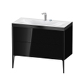 Immagine di Duravit XVIU lavabo consolle c-bonded, con base sottolavabo a pavimento 100 cm, profilo colore nero, lavabo consolle Viu incluso, senza troppopieno, con bordo per rubinetteria, colore nero finitura lucido XV4711EB240P