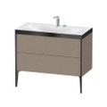 Immagine di Duravit XVIU lavabo consolle c-bonded, con base sottolavabo a pavimento 100 cm, profilo colore nero, lavabo consolle Viu incluso, senza troppopieno, con bordo per rubinetteria, finitura rovere cashmere XV4711EB211P