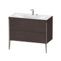 Immagine di Duravit XVIU lavabo consolle c-bonded, con base sottolavabo a pavimento 100 cm, profilo colore champagne, lavabo consolle Viu incluso, senza troppopieno, con bordo per rubinetteria, finitura rovere moro spazzolato XV4711EB172C