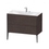 Immagine di Duravit XVIU lavabo consolle c-bonded, con base sottolavabo a pavimento 100 cm, profilo colore nero, lavabo consolle Viu incluso, senza troppopieno, con bordo per rubinetteria, finitura rovere moro spazzolato XV4711EB272C