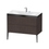 Immagine di Duravit XVIU lavabo consolle c-bonded, con base sottolavabo a pavimento 100 cm, profilo colore nero, lavabo consolle Viu incluso, senza troppopieno, con bordo per rubinetteria, finitura rovere moro spazzolato XV4711EB272P