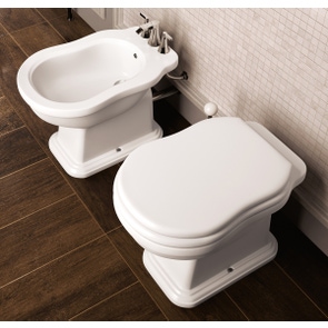 Immagine di Flaminia EFI set sanitari a pavimento, vaso con scarico a pavimento e coprivaso con discesa rallentata, bidet monoforo con troppopieno, colore bianco finitura lucido 6010+6005+23/CR