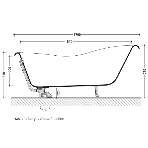 Immagine di Flaminia EVERGREEN vasca free-standing 170 cm, in crystal-tech, colore bianco finitura lucido, piedi finitura oro EG170OB