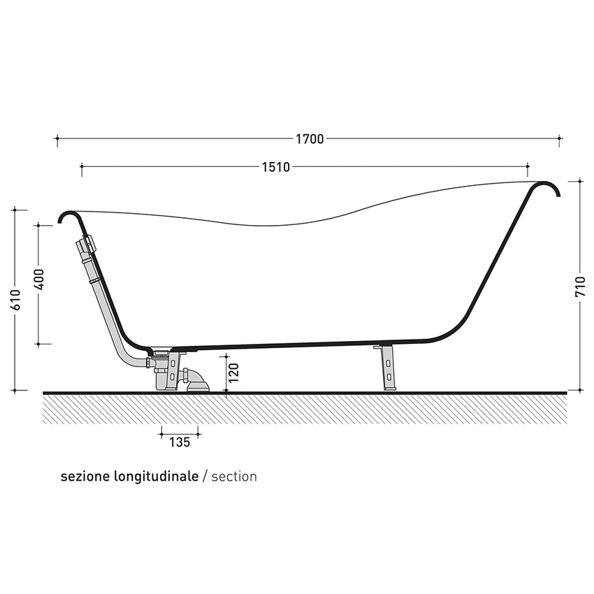Immagine di Flaminia EVERGREEN vasca free-standing 170 cm, in crystal-tech, colore bianco finitura lucido, piedi finitura oro EG170OB