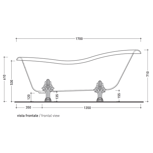 Immagine di Flaminia EVERGREEN vasca free-standing 170 cm, in crystal-tech, colore bianco finitura lucido, piedi finitura oro EG170OB
