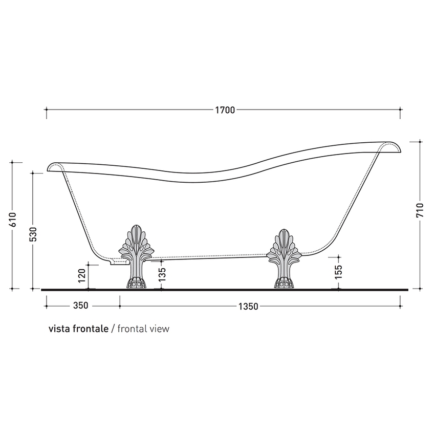 Immagine di Flaminia EVERGREEN vasca free-standing 170 cm, in crystal-tech, colore bianco finitura lucido, piedi finitura oro EG170OB