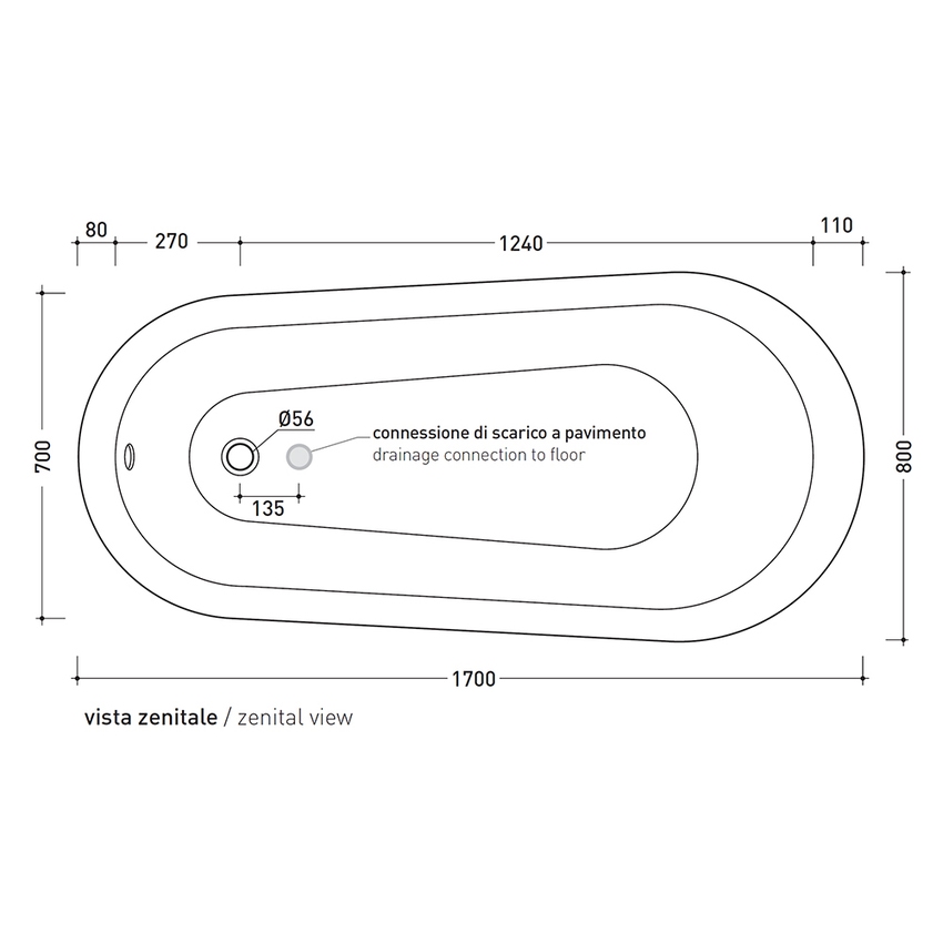 Immagine di Flaminia EVERGREEN vasca free-standing 170 cm, in crystal-tech, colore bianco finitura lucido, piedi finitura oro EG170OB