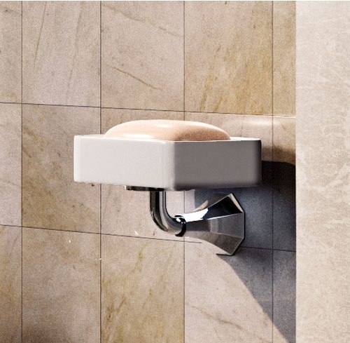 Immagine di Flaminia EVERGREEN porta sapone in ceramica colore bianco finitura lucido, base porta sapone in ottone finitura cromo EGPS