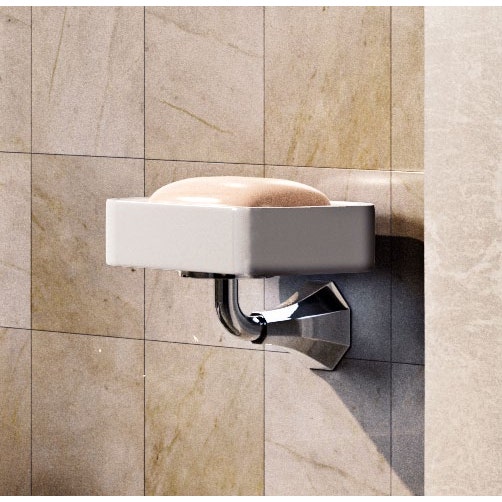 Immagine di Flaminia EVERGREEN porta sapone in ceramica colore bianco finitura lucido, base porta sapone in ottone finitura cromo EGPS