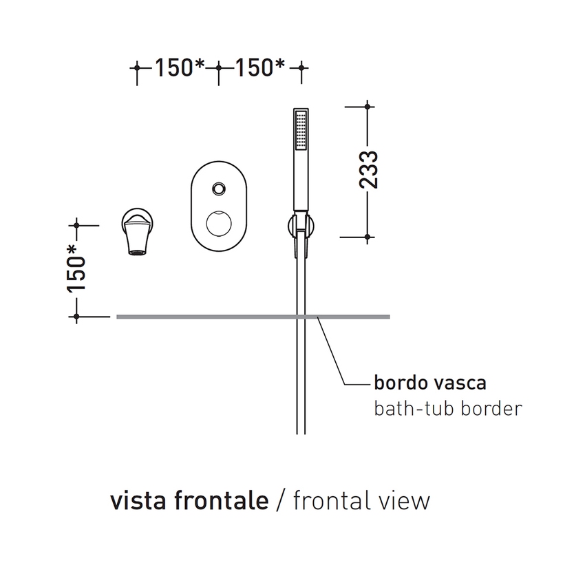 Immagine di Flaminia FOLD set vasca: monocomando incasso con deviatore, bocca di erogazione e doccetta, finitura cromo FL2570