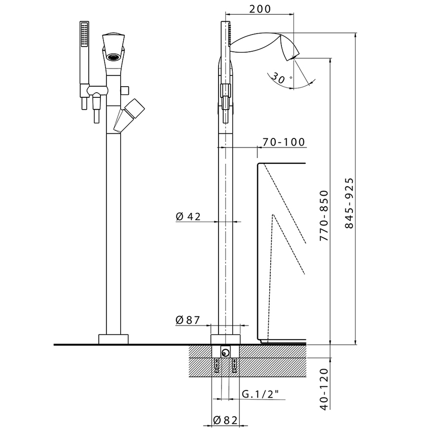 Immagine di Flaminia FOLD miscelatore monocomando vasca free standing con deviatore, finitura cromo FL2580