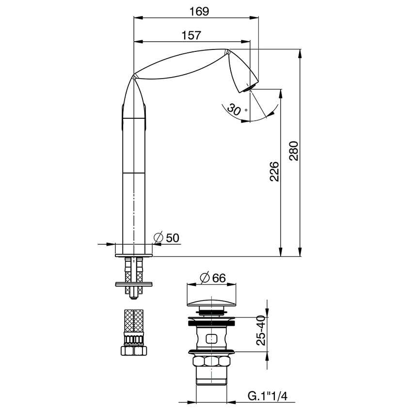 Immagine di Flaminia FOLD miscelatore monocomando lavabo H.28 cm, finitura cromo FL3055