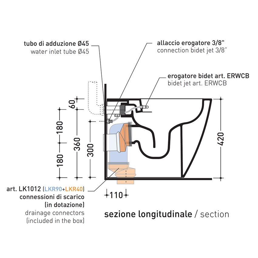 Immagine di Flaminia LINK vaso back to wall con erogatore bidet e sistema goclean®, scarico S/P, senza sedile, colore bianco finitura lucido LK117G-ERWCB