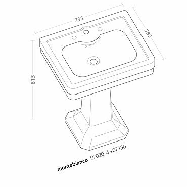 Immagine di Pozzi Ginori Montebianco lavabo Lavabo 73 a 3 fori, bianco 07020000